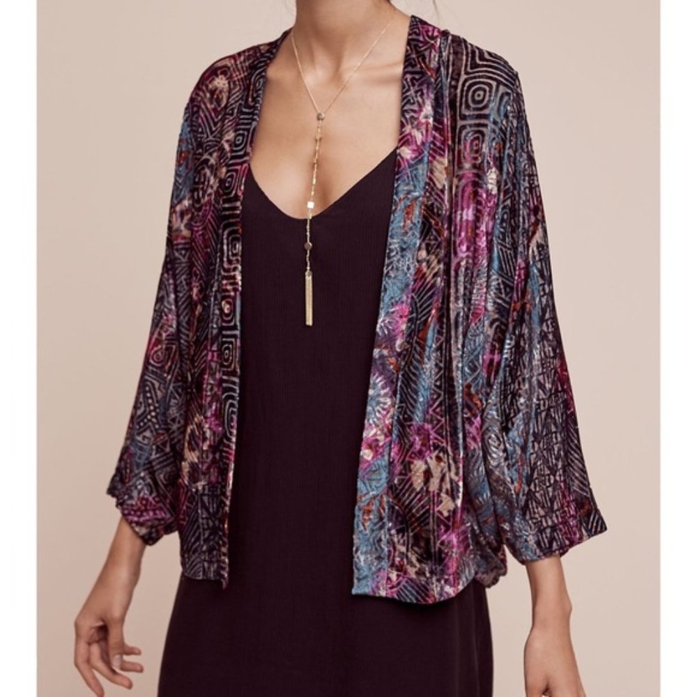 Anthropologie Velvet Burnout Kimono Elevenses EUC